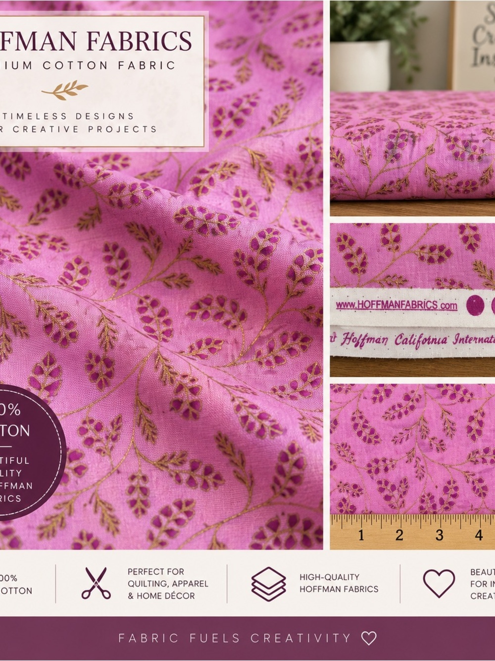 Hoffman Fabrics Pink Cotton Floral Print